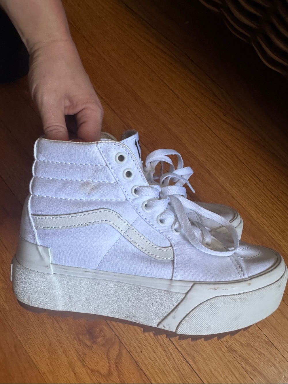Vans Sk8-Hi Stacked Platform High Top Sneakers White Canvas Women’s 6.5 - Picture 6 of 11